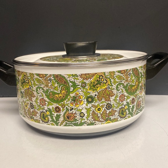 Fancipans Green Paisley Enamel Handled Pot Lid 9.5”D Two Piece - Picture 7 of 17